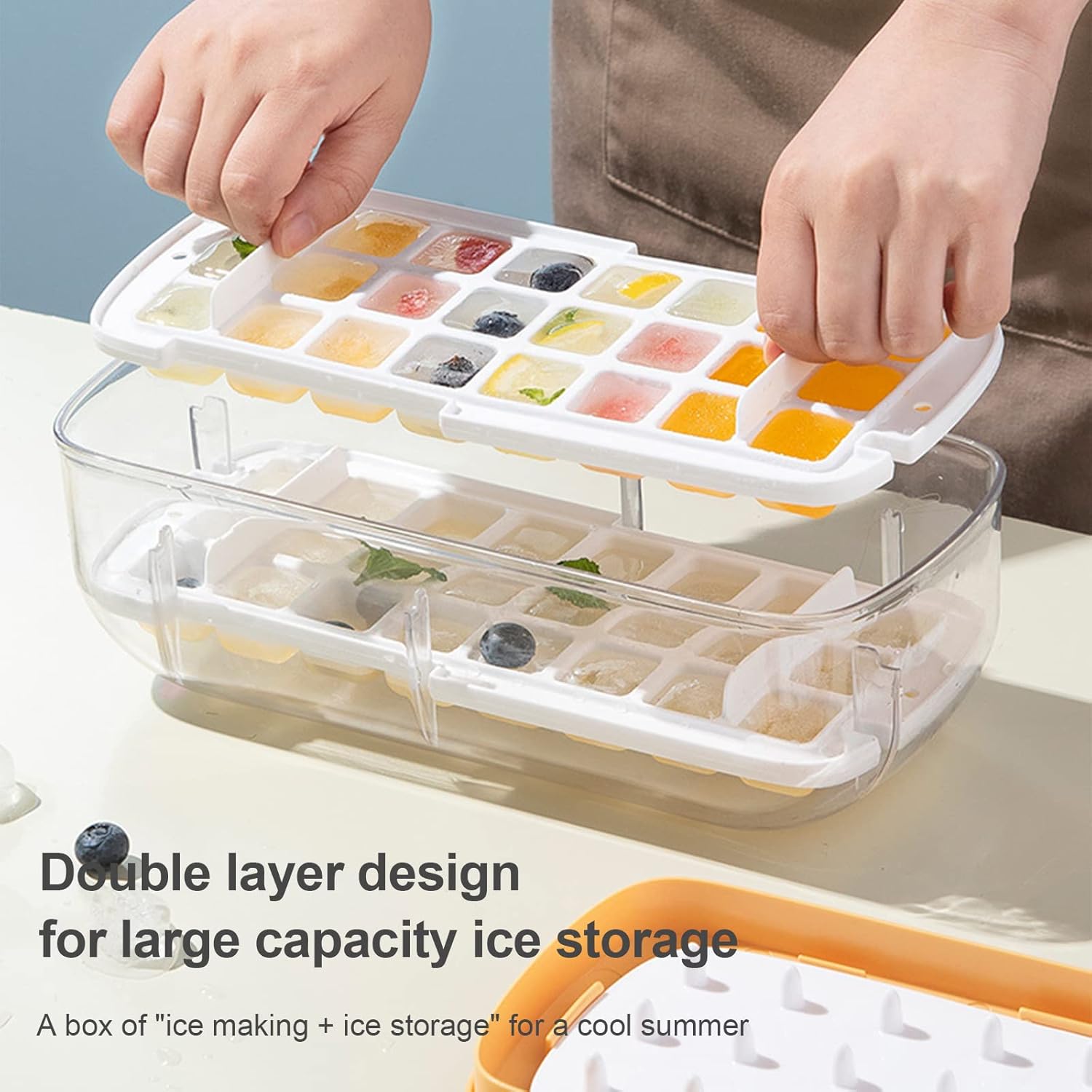 Ice Cube Tray with Lid and Storage Bin for Freezer, Easy-Release 48 Small Nugget Ice Tray with Spill-Resistant Cover,Container and Scoop Ice Cube Molds for Whiskey, Baby Food