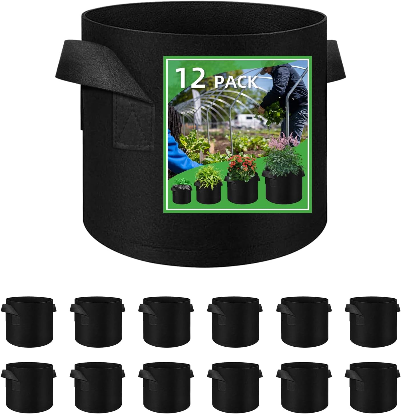 LITLANDSTARPack of 12 56 L Non-Woven Fabric Plant Bags, Garden Plant Growing Bags, Breathable Non-Woven Fabric Flower Pots with Handles, Indoor and Outdoor Growing Containers for Vegetables, Flowers,