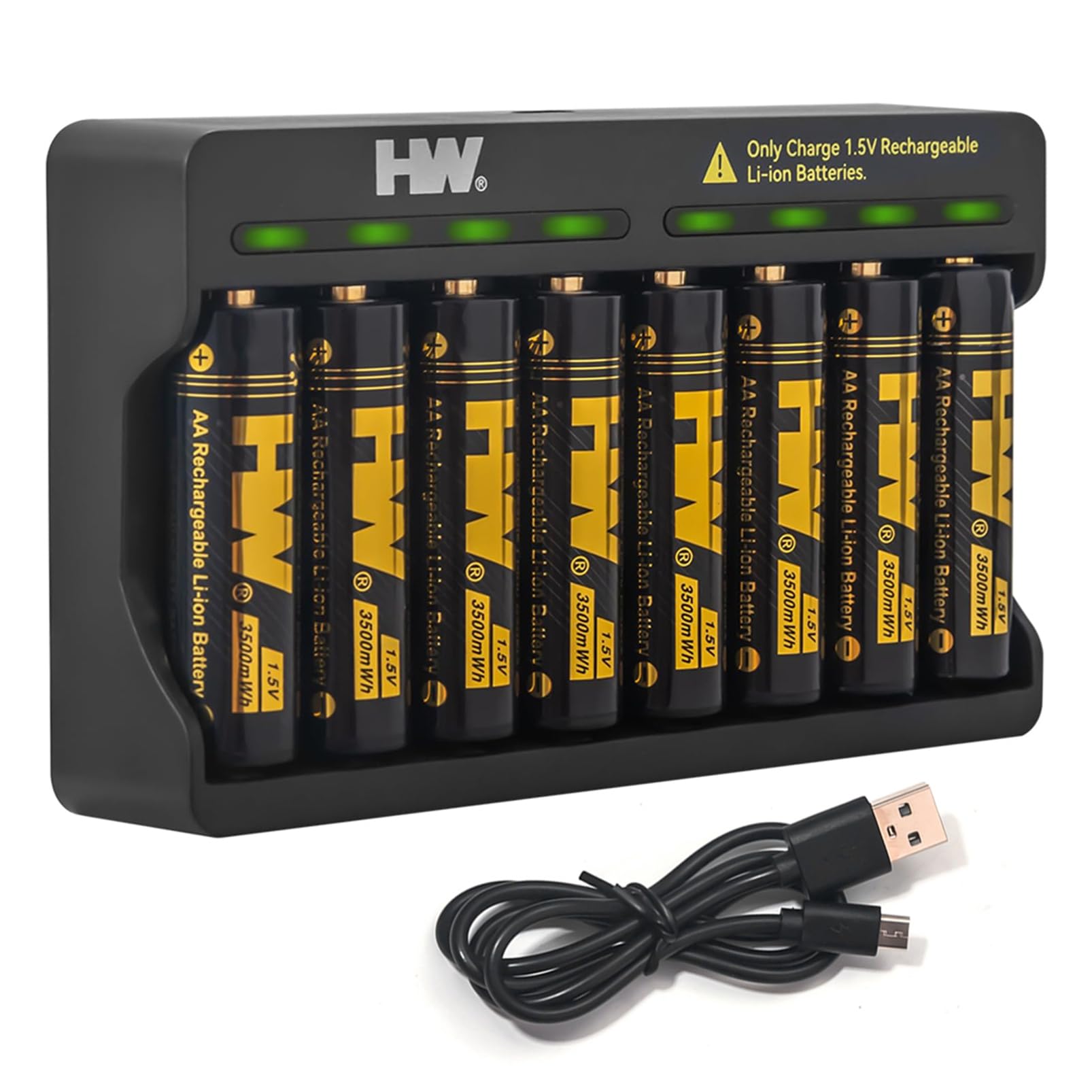 Rechargeable AA Batteries with AA/AAA Charger, [1.5V, 8-Pack] 3500mWh Double A Lithium Battery Charger High Capacity, Cargador de Baterias for Toys, Keyboards, Doorbell, Remote Controls, etc.