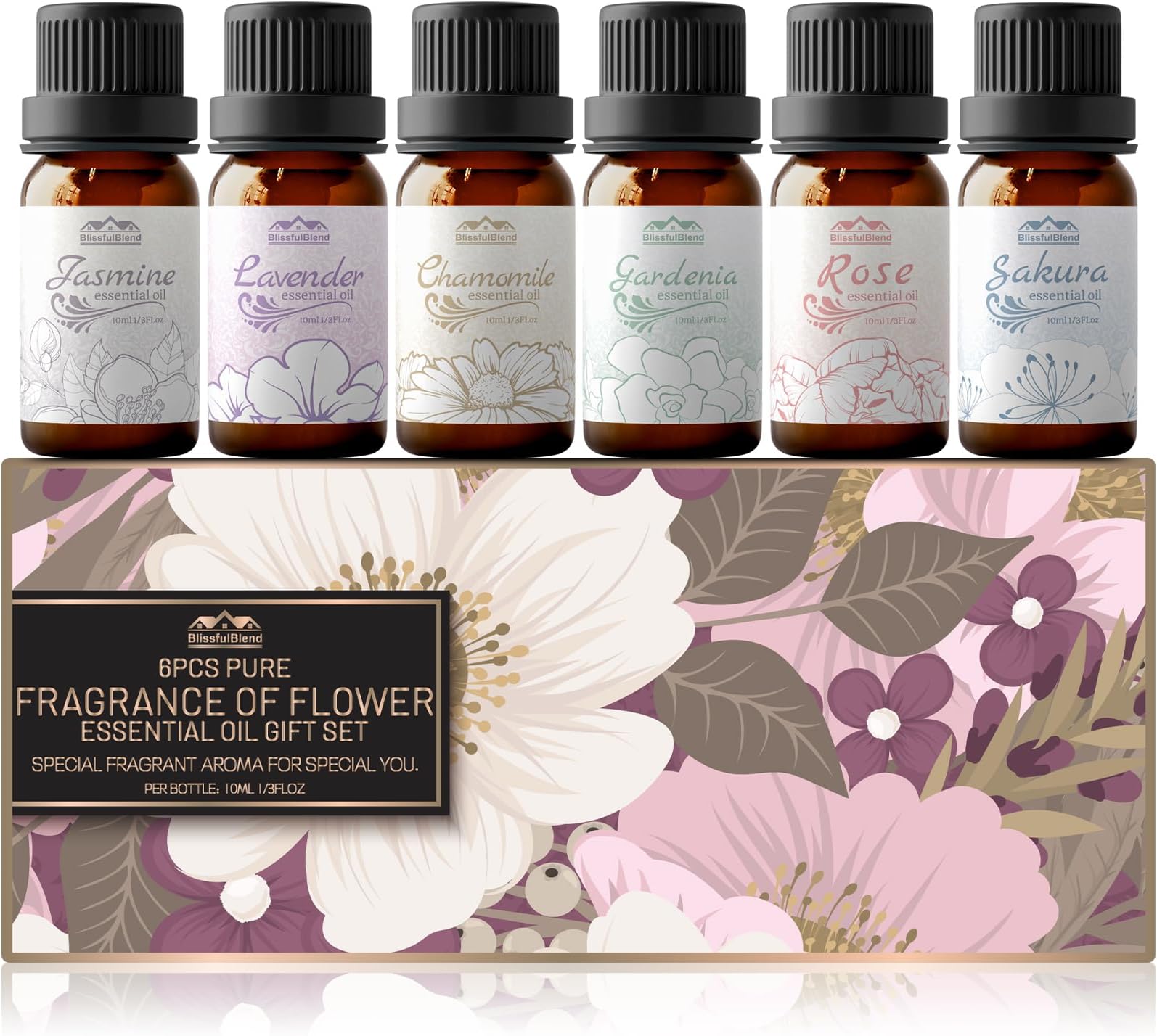 Essential Oils for Diffuser for Home and Hotel, Lavender, Jasmine, Rose, Chamomile, Sakura and Gardenia, Spring Premium Pure Flower Fragrance Essential Oil Set for Gifts-6ร10ML