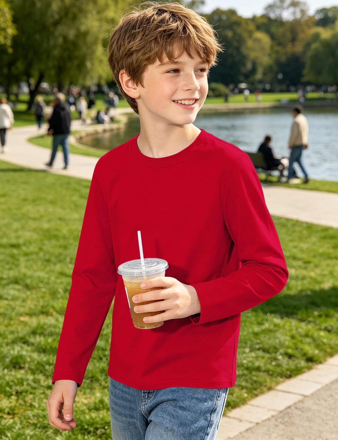 BOOPH Boys Shirts Long Sleeve T-Shirts Kids Crewneck Basic Cotton Tee Tops