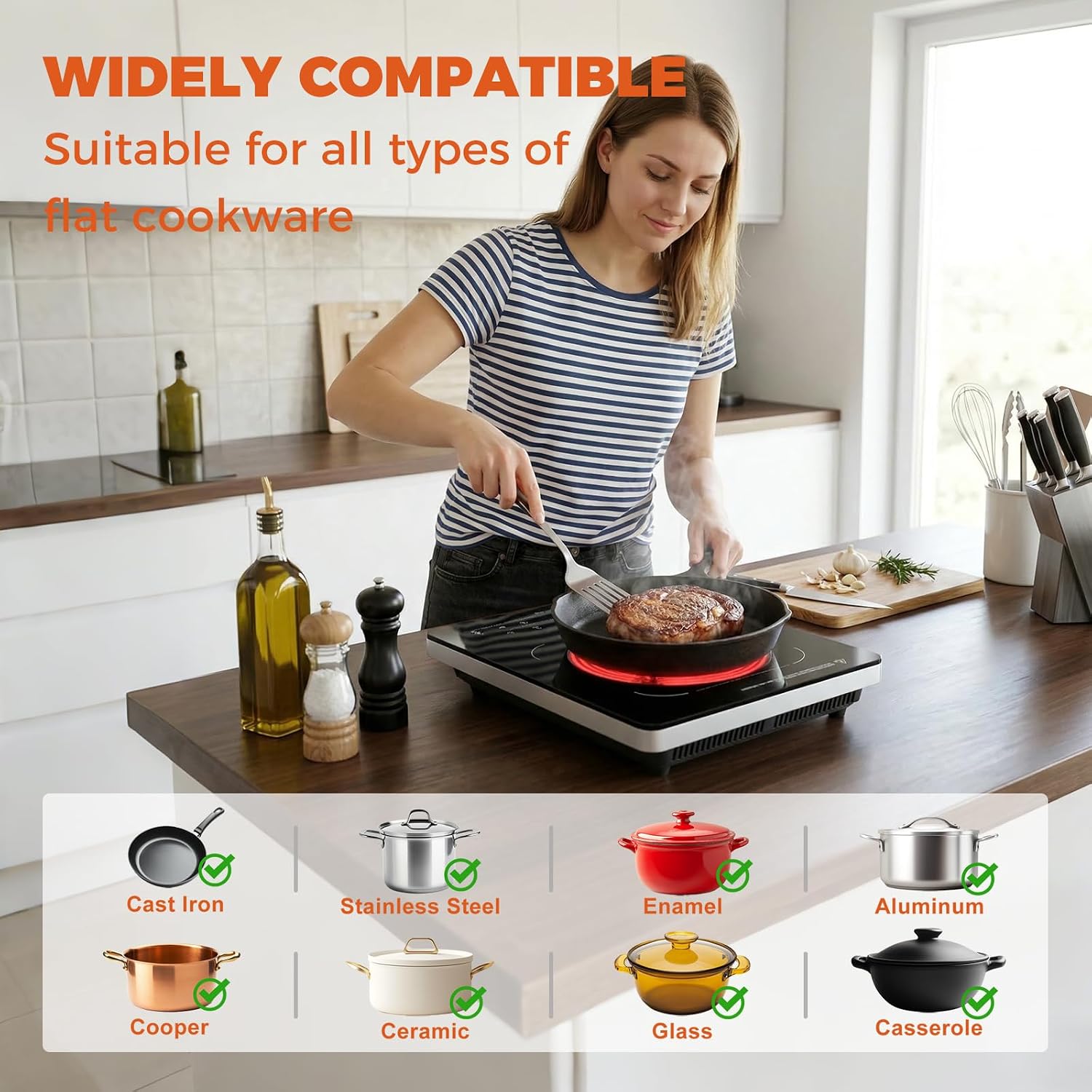 TOPWISH Portable Electric Cooktop, Single Burner Electric Hot Plate 110V-120V Countertop Burner with Touch Control, 10 Levels, 6 Presets, Child Lock & Timer for Dorm, RV, Camping, Rental