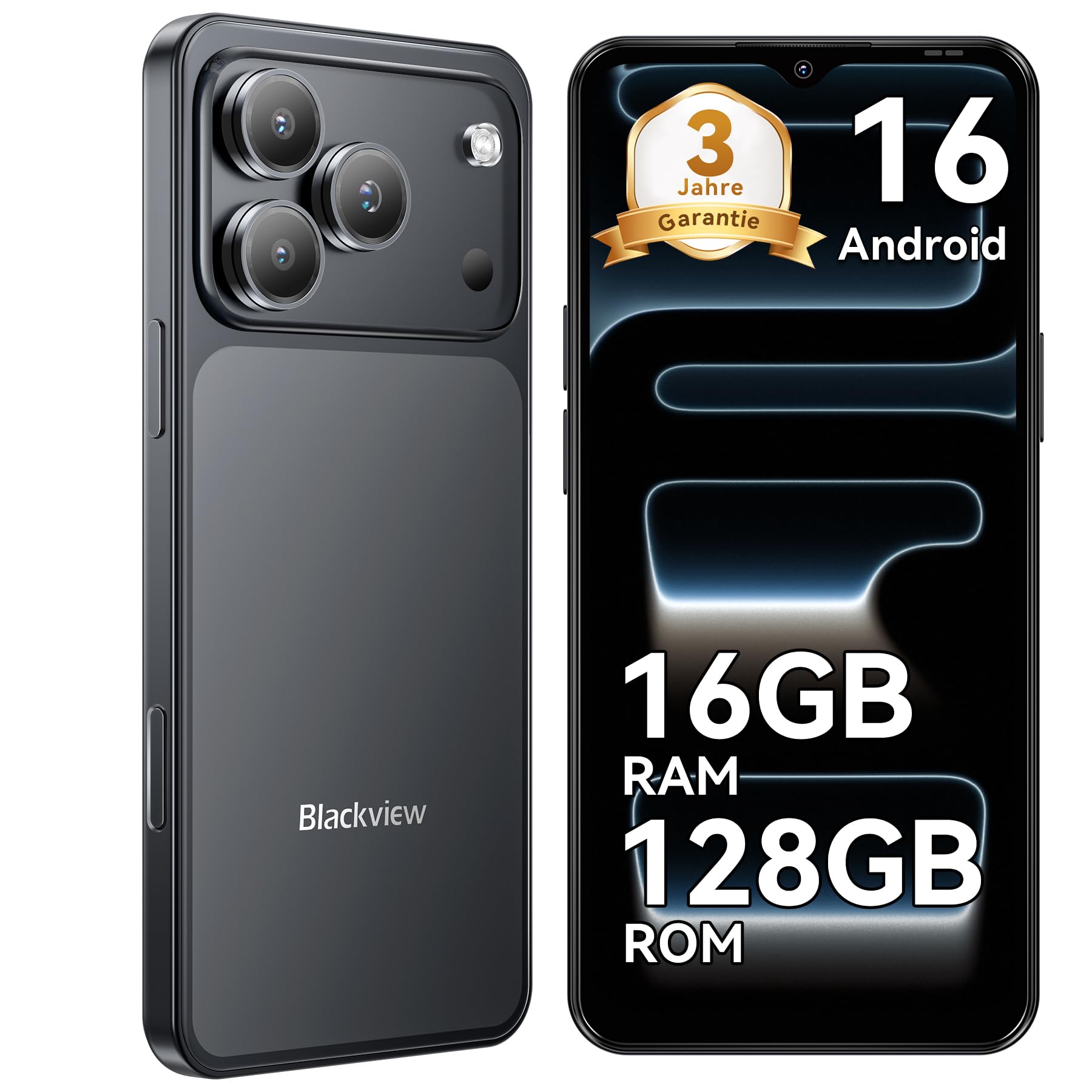 Blackview Wave 7C Android 16 Handy Ohne Vertrag, 128GB/2TB, 4G Dual SIM | 16GB RAM (4+12), 5000mAh, 32MP KI Kamera,6.56 Zoll HD+ Display,Einsteiger Smartphone Inkl.Hülle,Face ID/IP54/3 Jahre Garantie