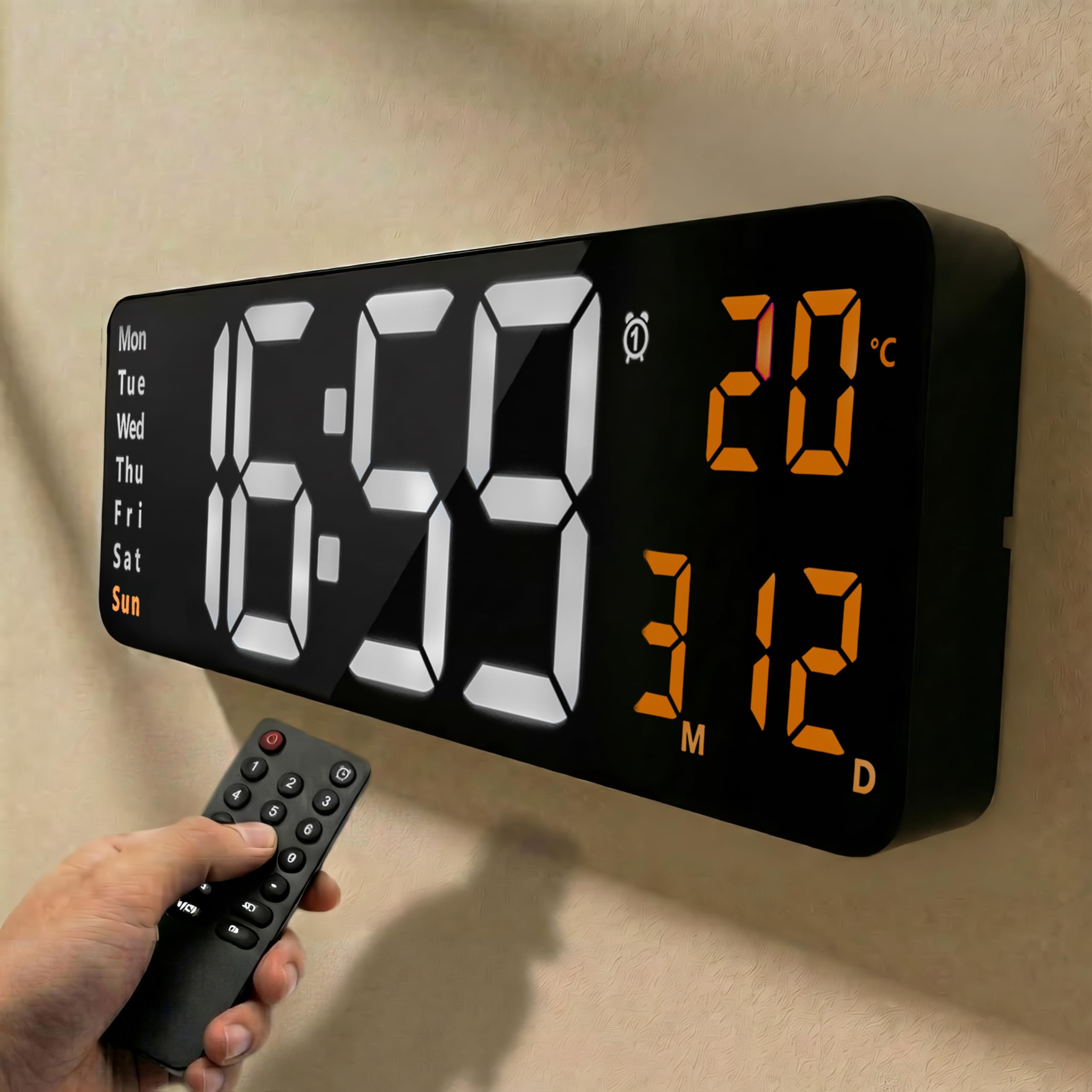 Horloge numérique LED avec température intérieure, humidité, 12/24 heures, support mural/support pliable, 3 variateurs, horloge numérique LED, réveil pour chambre à coucher, bureau, salon, personnes