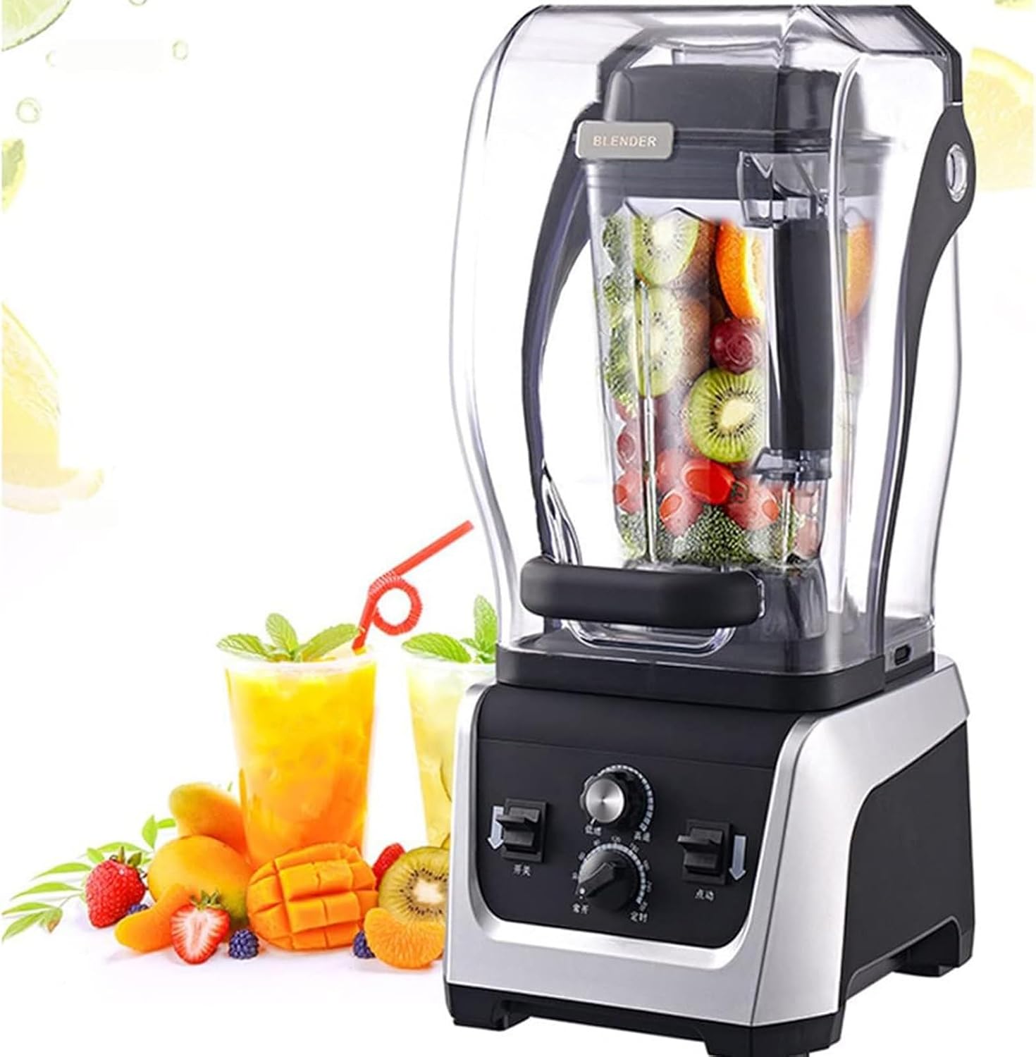 Electric Vertical Blender, Juicer with Timer, Food Processor, Commercial Beverage Machine, Suitable for Making Smoothies, Condiments, and Sauces, 5 Liters.,2.5L