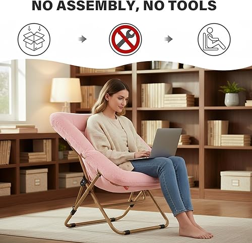 Miniatura 9 de Tiita Comfy Silla plegada, silla plegable de gran tamaño de piel sintética suave, silla perezosa para niños, adolescentes y adultos, silla lunar con