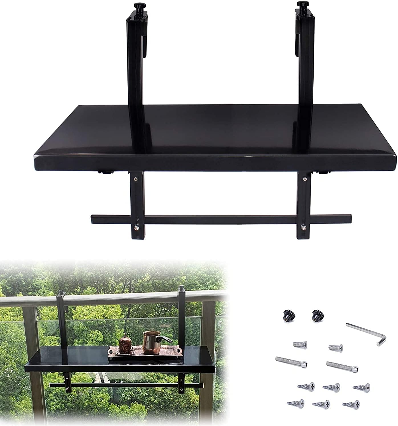 Muzata Balcony Folding Table Set Outdoor Lightweight Hanging Adjustable Aluminum for Bar Patio Porch Deck Railing Garden Baluster Windows White Powder-Coated 23.6’’×11.8’’ DT01 WPA : Patio, Lawn & Garden