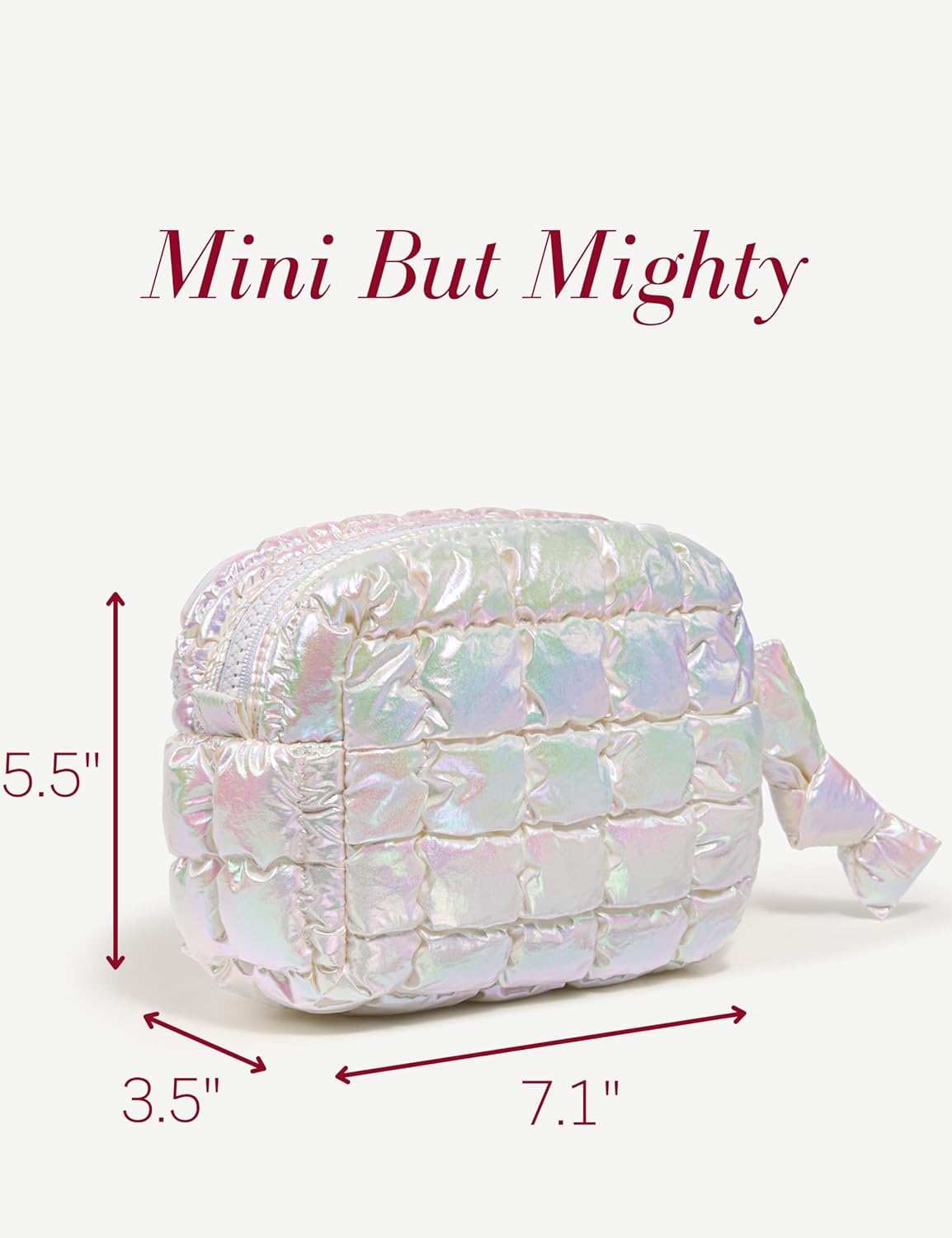 Yarnic Quilted Makeup Bag Cosmetic Bag, Travel Toiletry Bag for Women, Cute Makeup Bag Organizer Puffer Makeup Pouch (Iridescent White, S) - Image 4