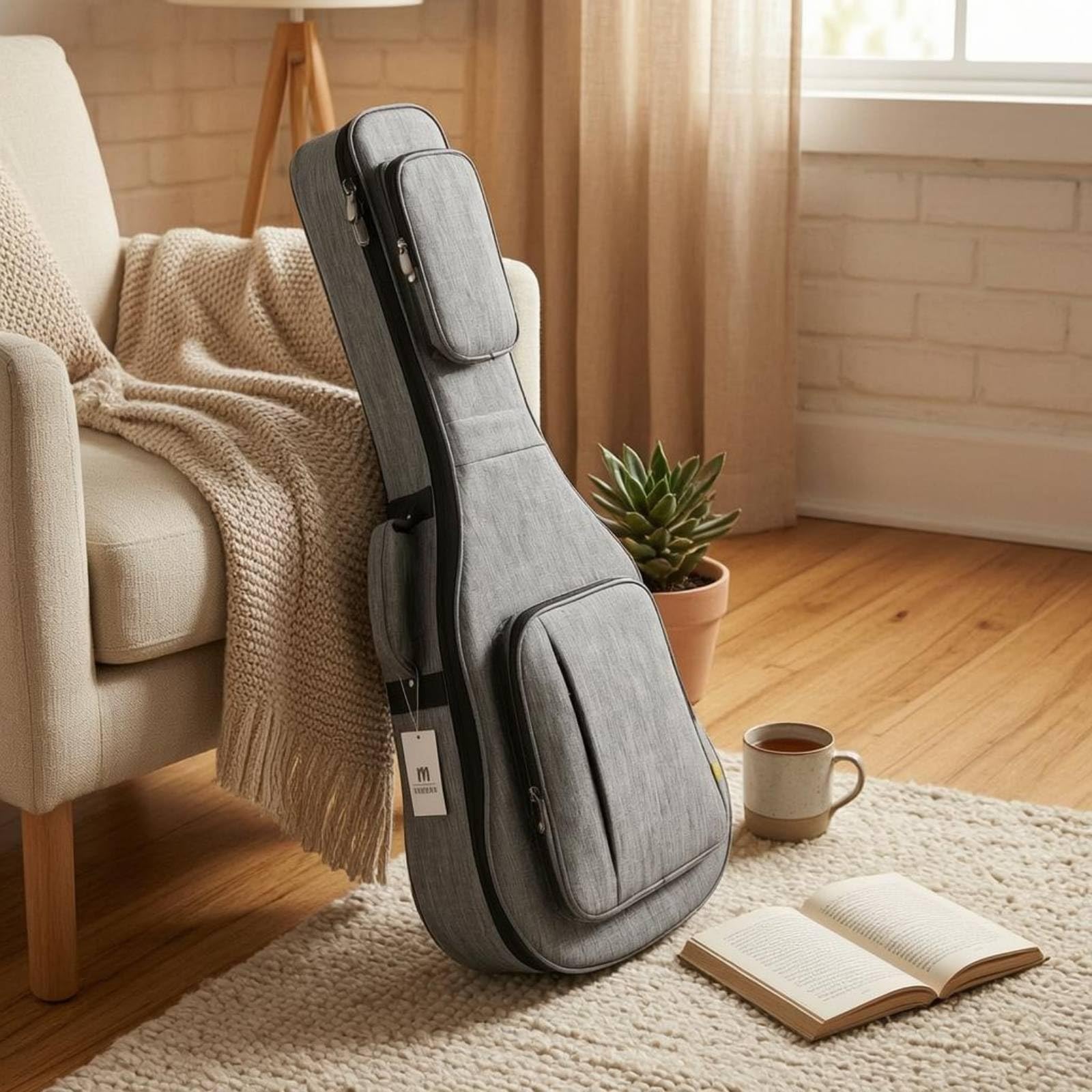 Mochila Funda Guitarra Acolchada Acolchado Grueso Bolsa Transporte Antigolpes Accesorio Musical, Gris, Gris Roca, 40 Pulgadas