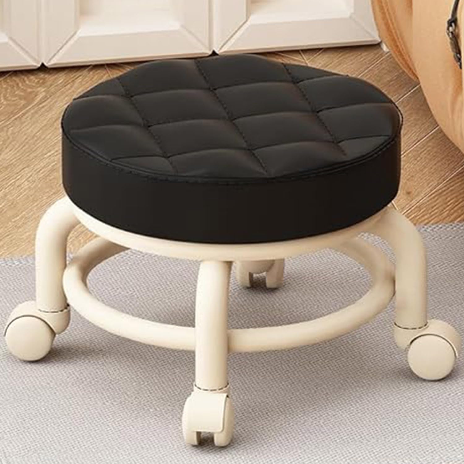 Aetherix Low Stool with Wheels, Pedicure Chair for Nail tech Low Rolling Stool, Shoe Changing Makeup Cleaning with Wheels, Pedicure, Massage SPA and Home, Low Seat with Wheels