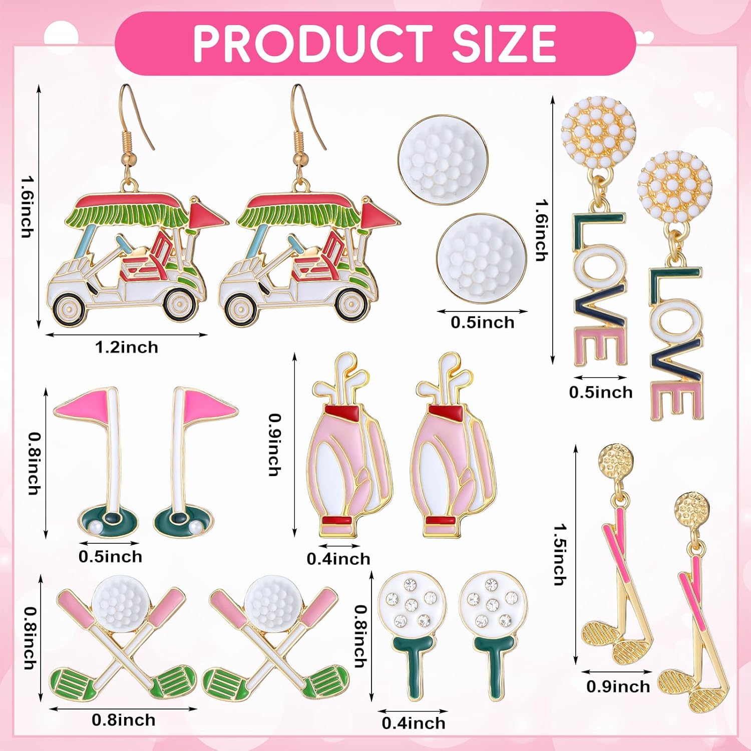 Quelay 8 Pairs Golf Earrings for Women Golf Accessories Jewelry Studs Birthday Christmas Gifts for Golfer Golfing Lovers - Image 2