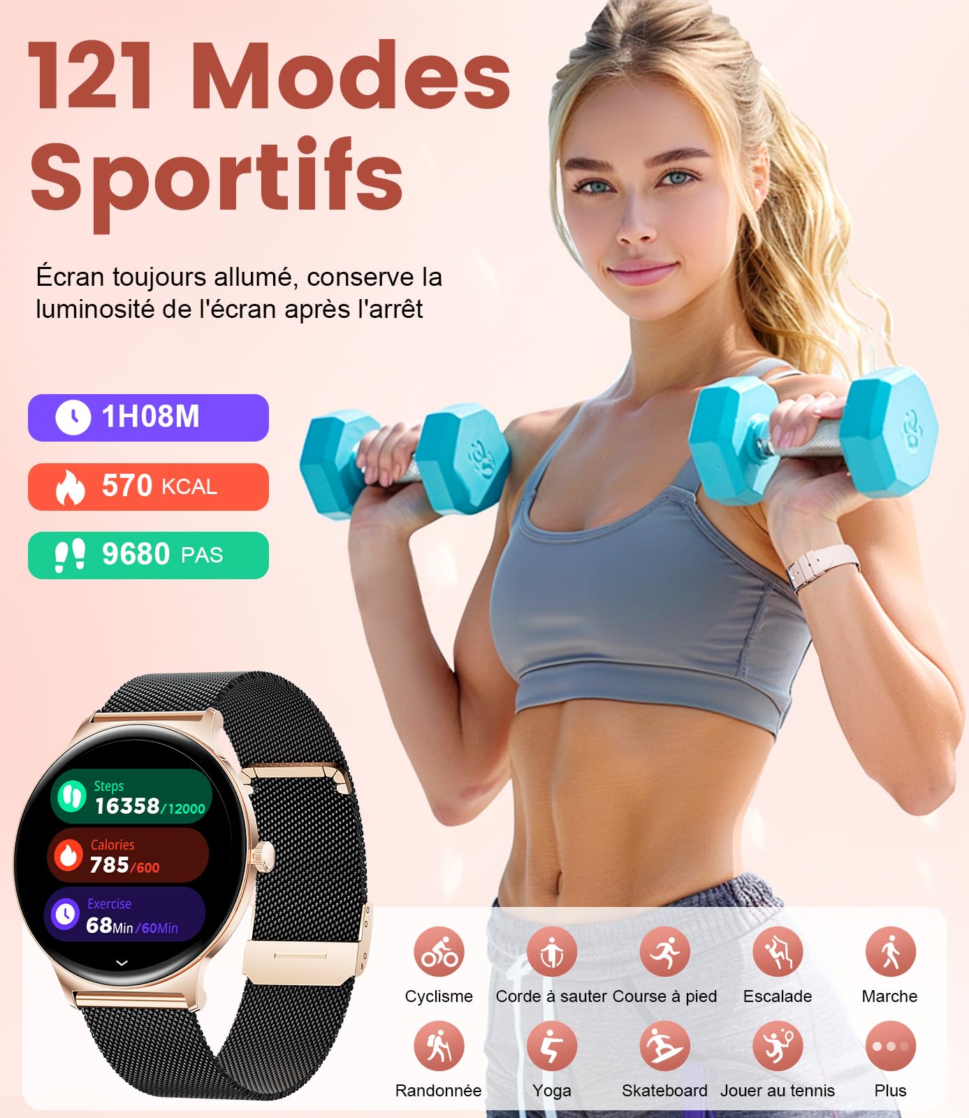 LIGE Montre Connectée Femme, 1.43" HD AMOLED Ultra-Fin Smartwatch avec Appel Bluetooth, Montre de Fitness 100+ Modes Sportifs, Santé Au Féminin,Sommeil, Fréquence Cardiaque, Podometre Calories,IP68