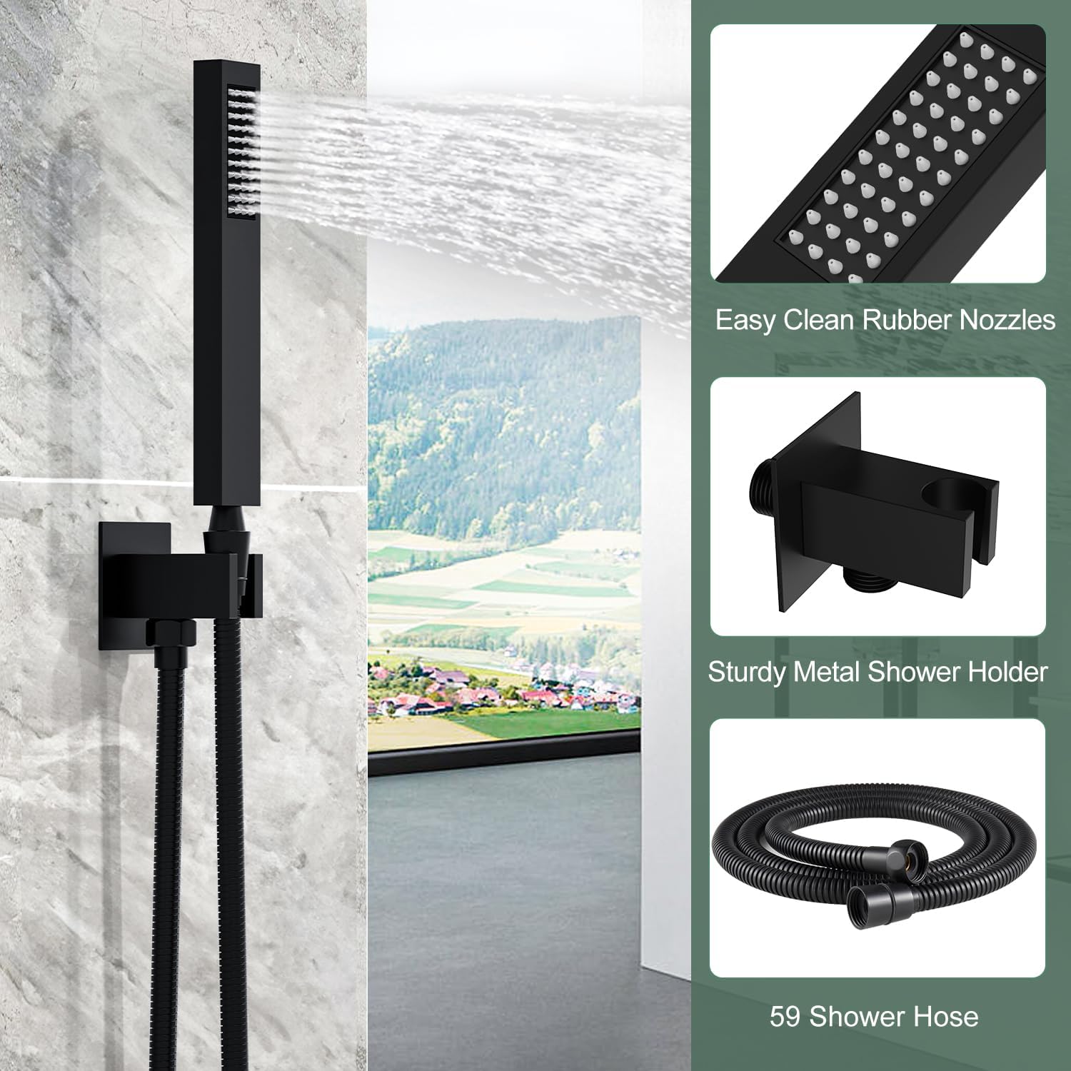 SunCleanse Shower System Rainfall Shower Faucets Set Matte Black, 10 Inch Wall Mounted Rain Shower Head with Handheld Spray Shower Valve and Trim Included