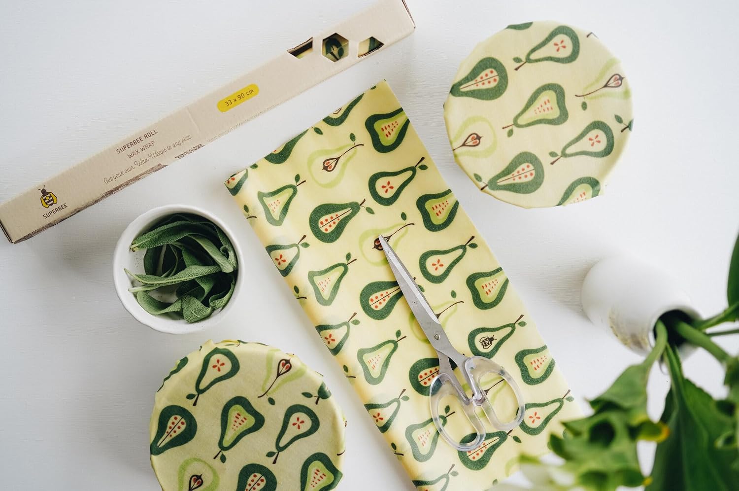 SuperBee Beeswax Wrap Roll XL 35x13" Reusable Food Wrap Bees – Pears image 2