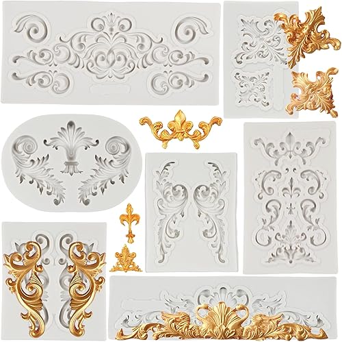 FCKEMLDS Molde de silicona para fondant de encaje de estilo barroco, molde de filigrana esculpido en 3D, para decoración de pasteles, decoración de