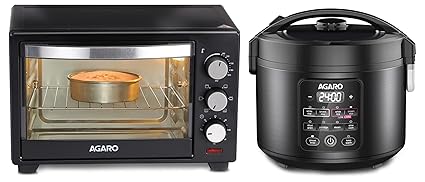 AGARO Regal Electric Rice Cooker, 3 Liters Ceramic Inner Bowl, Black & AGARO Marvel 19 Liters Oven Toaster Griller (Black)