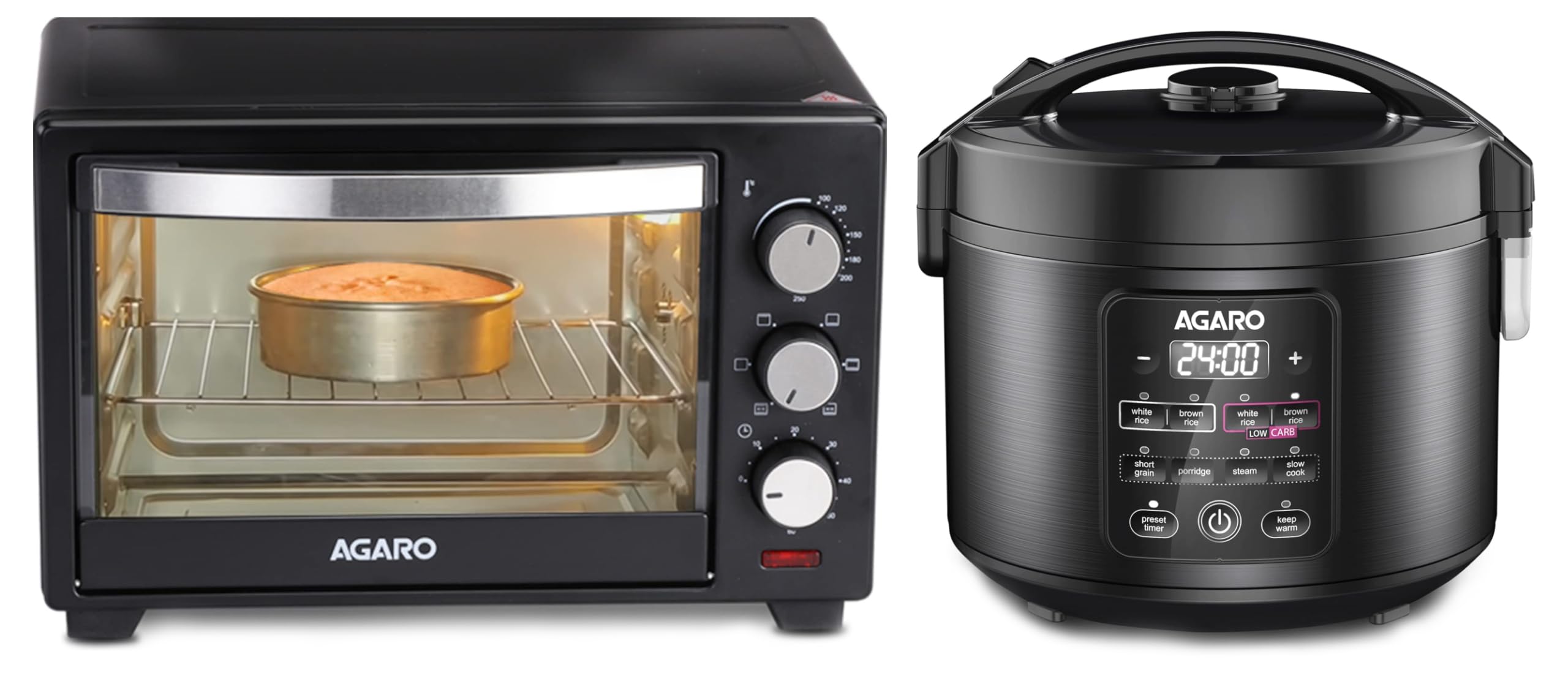 AGARO Regal Electric Rice Cooker, 3 Liters Ceramic Inner Bowl, Black & AGARO Marvel 19 Liters Oven Toaster Griller (Black)