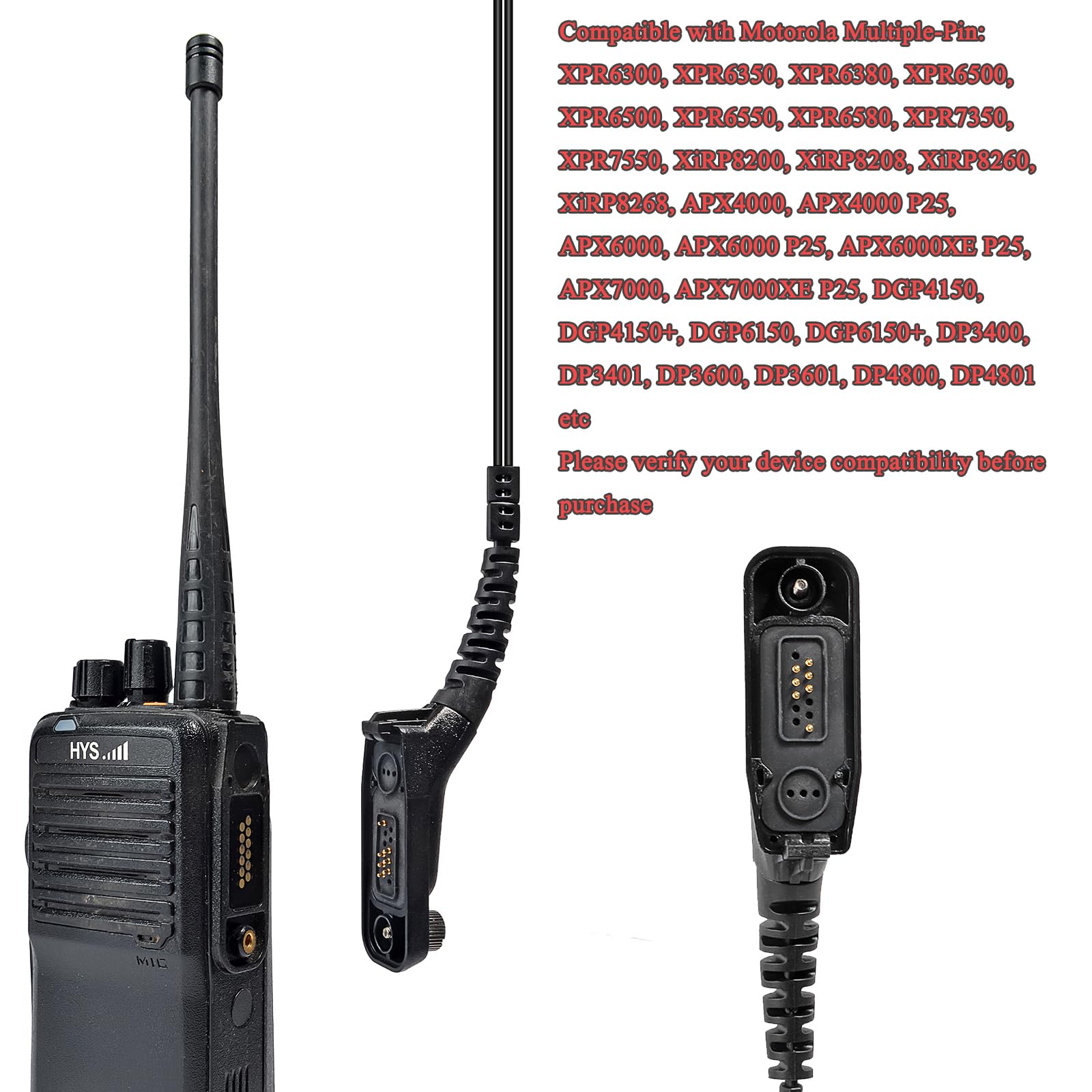 Auricolare con Microfono Multipin Compatibile Motorola DP3400 DP4400 DP4800 DGP4150 XiR-P8200 Xpr-6300 Radio Bidirezionale Tubo Acustico