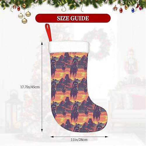 Miniatura 2 de Large Christmas Stockings 18 Inch - Soft Cuff Cyber Retro Western Cowboy Print Family Stockings for Christmas Plush Decorations for Xmas Tree