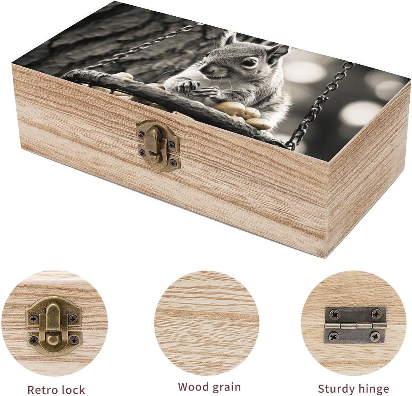 Squirrel in Basket Keepsake Box Wooden Small Jewelry Box image 3