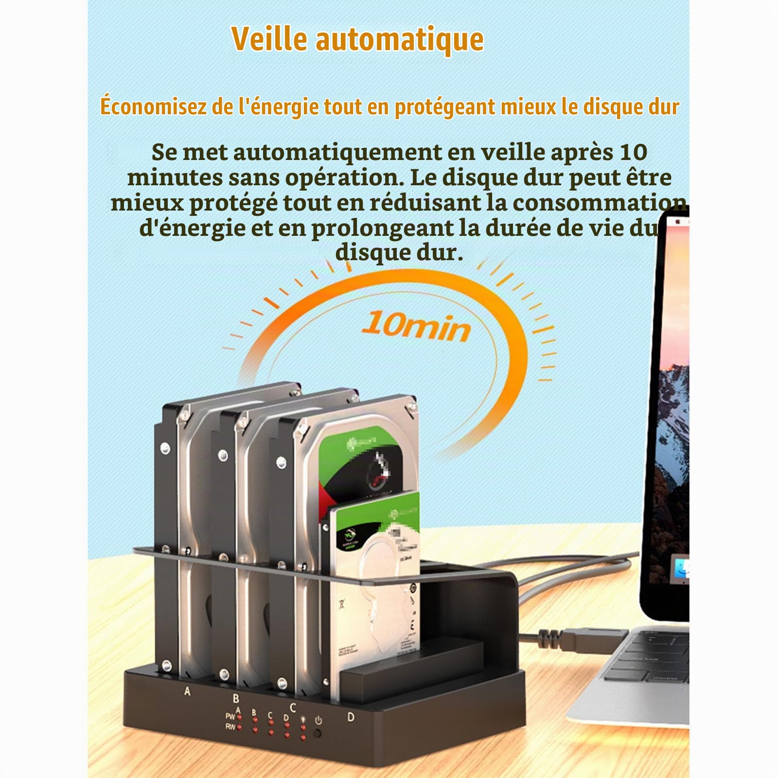 Boîtier de disque dur 4 baies Sata vers USB 3.0 externe multi-baies 2.5 et 3.5 pouces HDD SDD Station d'accueil boîtier de disque dur Multiplication