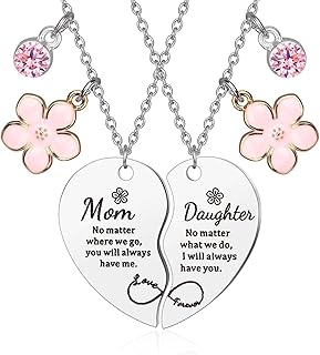Chuppinz 2PCS Gifts for Mom, Necklace for Women Girls Mother Daughter Heart Pendant Mother's Day Birthday Gift Gift for Mo...