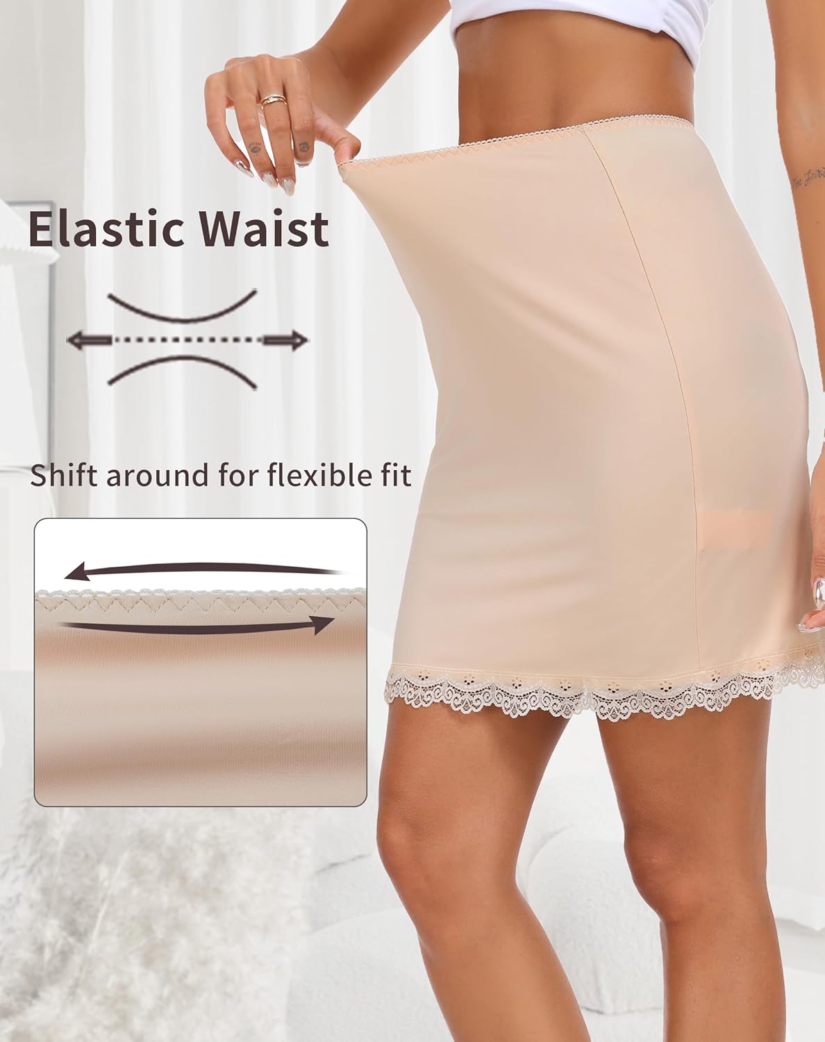 Vlazom Women's Satin Half Slip for Under Dresses Above Knee Underskirt with Lace Trim Size S-XXL - Image 3