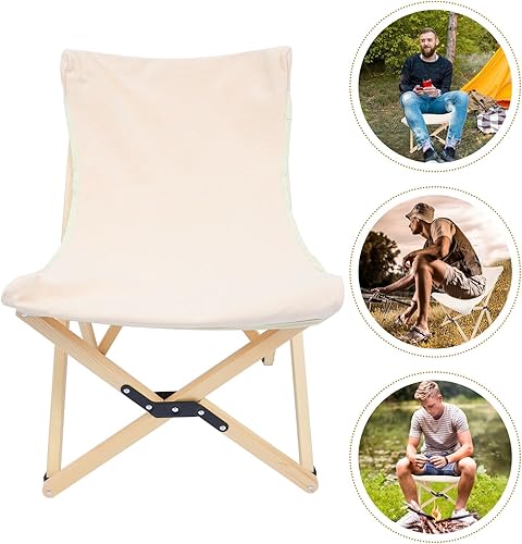 Miniatura 4 de Zerodeko Portable Folding Camping Chair with Sturdy Pine Wood Frame and White Canvas Lightweight Outdoor Stool for Fishing Hiking Sketching Picnic