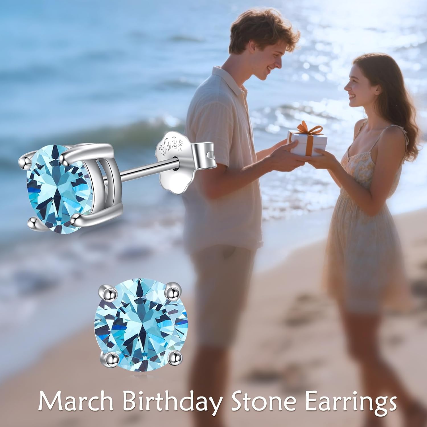 AOBOCO Birthstone Stud Earrings for Women 925 Sterling Silver Crystal Stud Earrings Hypoallergenic Jewelry Birthday Christmas Gifts for Women Men - Image 4