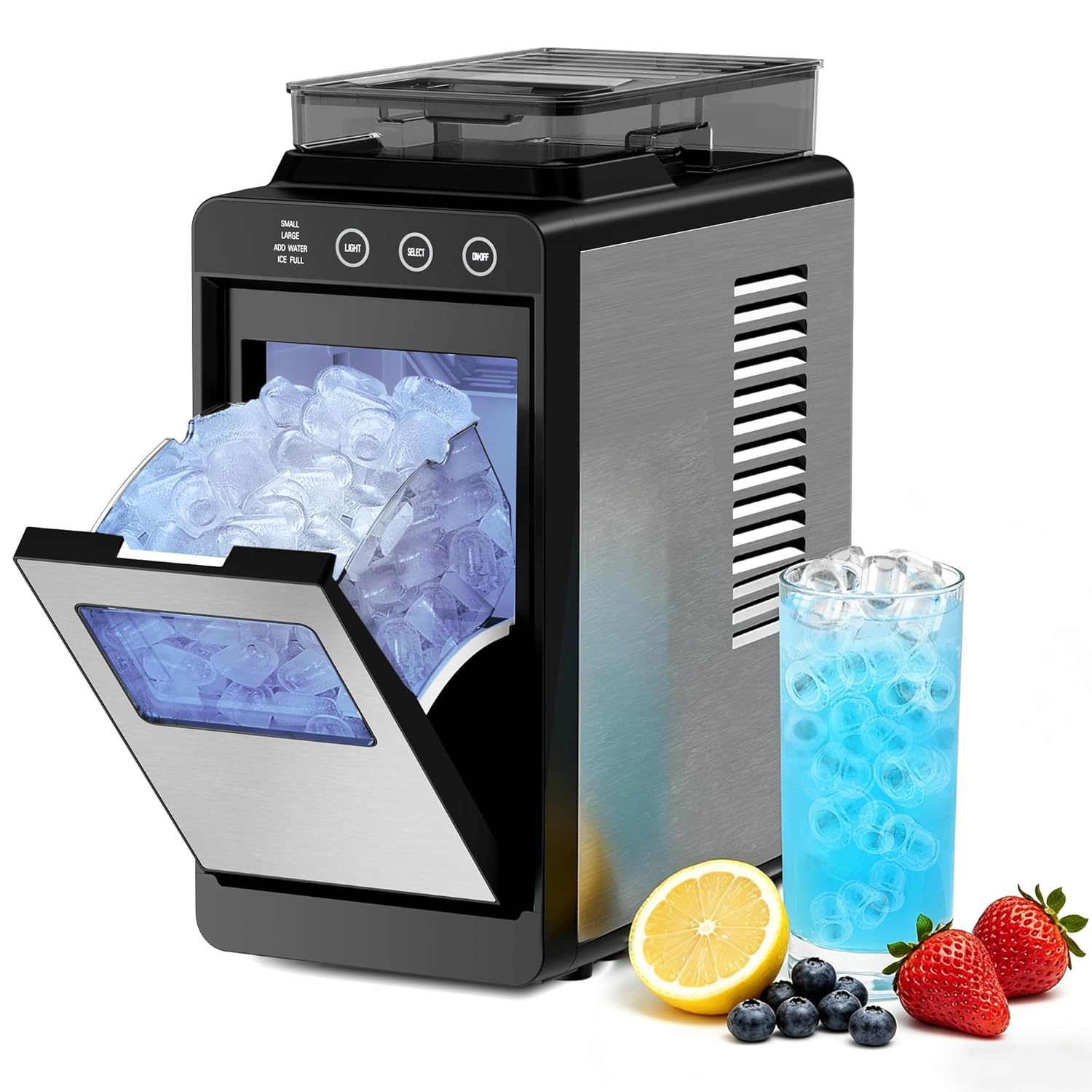 Electactic Countertop Ice Maker with 2L Dual Water Tank, 8 Bullet Ice Fast in 6 Mins, 26 lbs/Day, 2 Ice Sizes, Self-Cleaning Mode,Compact Portable Ice Machine for Home and RV, Stainless Steel