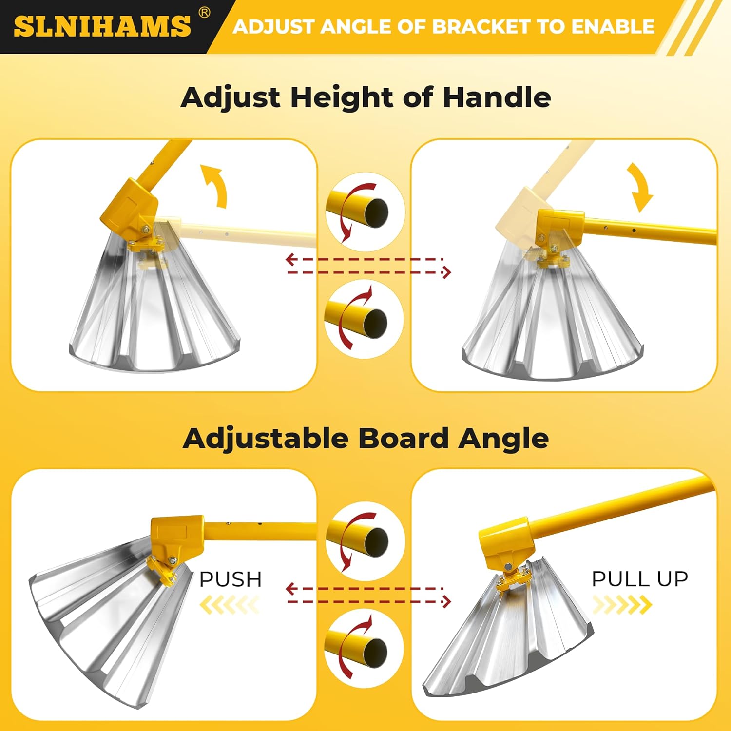 SLNIHAMS 48"x8" Aluminum Magnesium Alloy Bull Float Set, Round-End Concrete Float with 4×48" Extendable Handles, 360° Adjustable Bracket & Screws – Lightweight & Durable Finishing Tool Kit