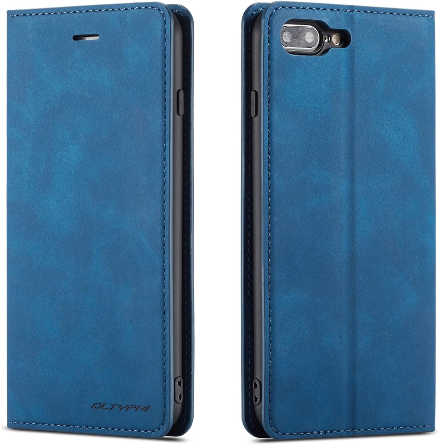 QLTYPRI Case for iPhone 7 Plus 8 Plus, Premium PU Leather Cover TPU Bumper with Card Holder Kickstand Hidden Magnetic Adsorption Flip Wallet Case Cover - Blue