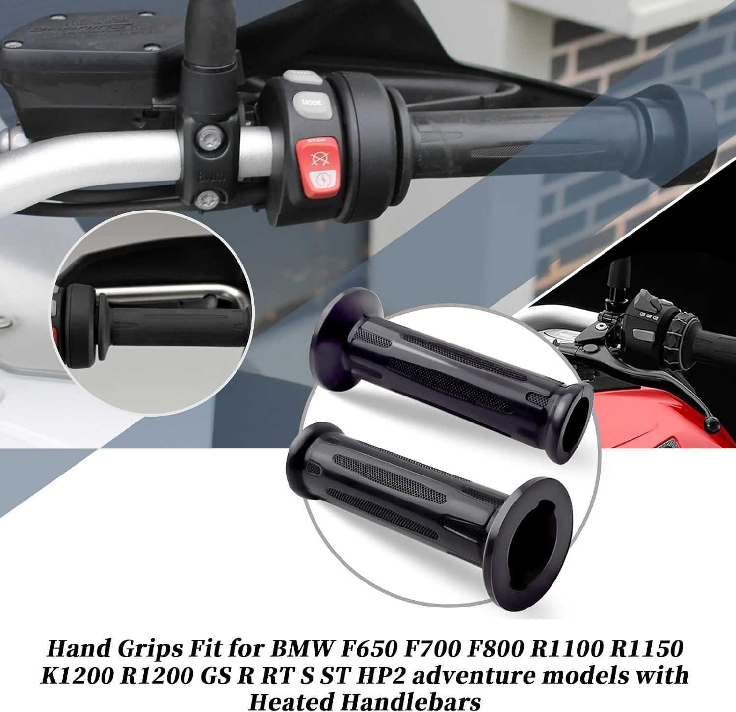 2Pcs Hand Grips/Handle Rubbers Fit for BMW F650 F700 F800 R1100 R1150 R1200 K1200 with Heated Handlebars-Length:123mm,ID:26mm Black