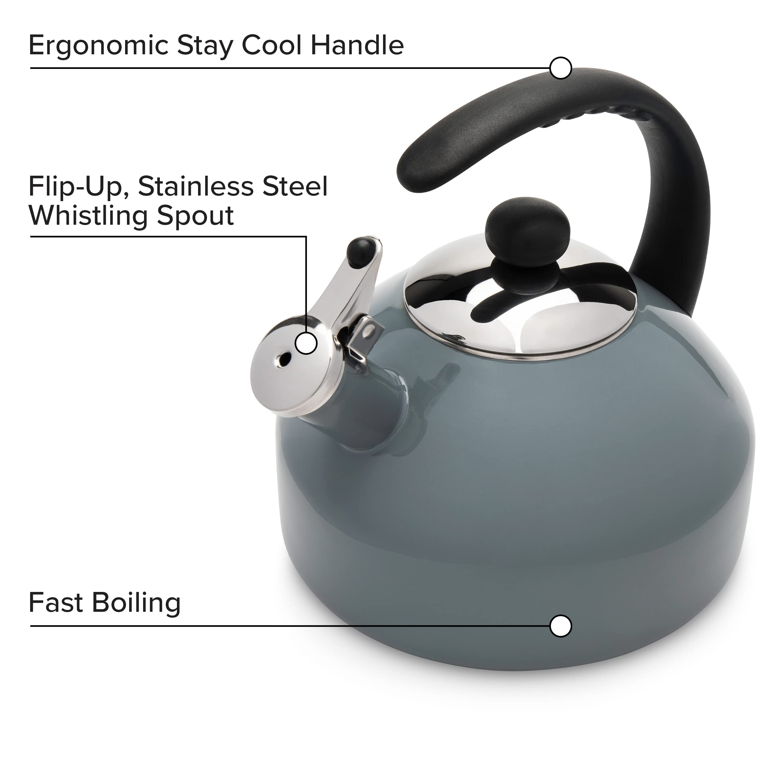 Farberware Omega Tea Kettle, Whistling Tea Pot, Works For All Stovetops