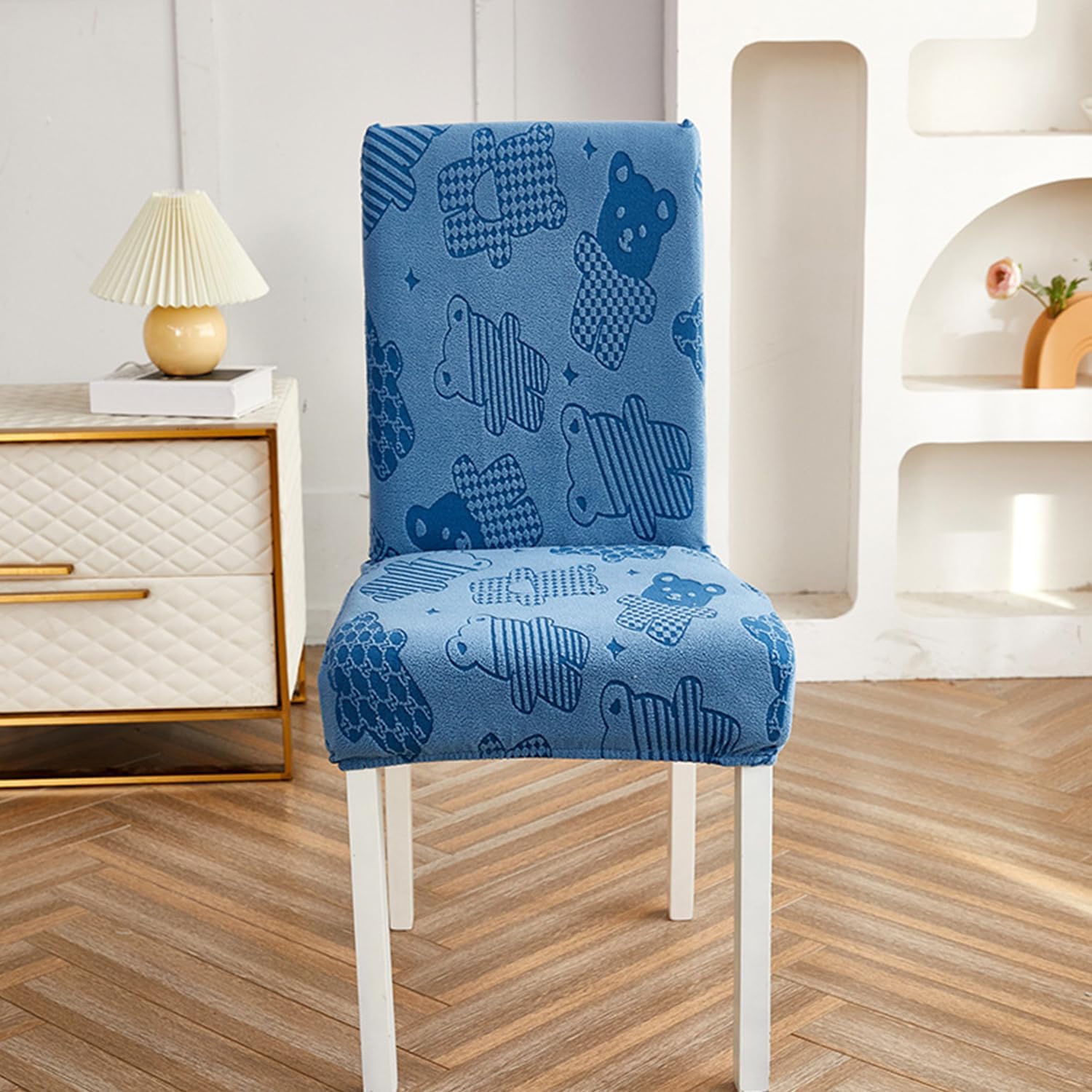 Bluea,2pcs, Dining Chair Cover 2/4PCS Stretch Chair Protector Cover Universal Size Jacquard Velvet High Back Chair Slipcover for Party Room Removable Machine Washable Seat Cover