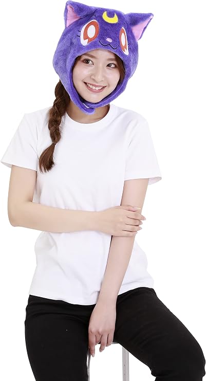 SAZAC Kigurumi Hat - Sailor Moon Luna - Cozy Costume Beanie Cap - Adult Size