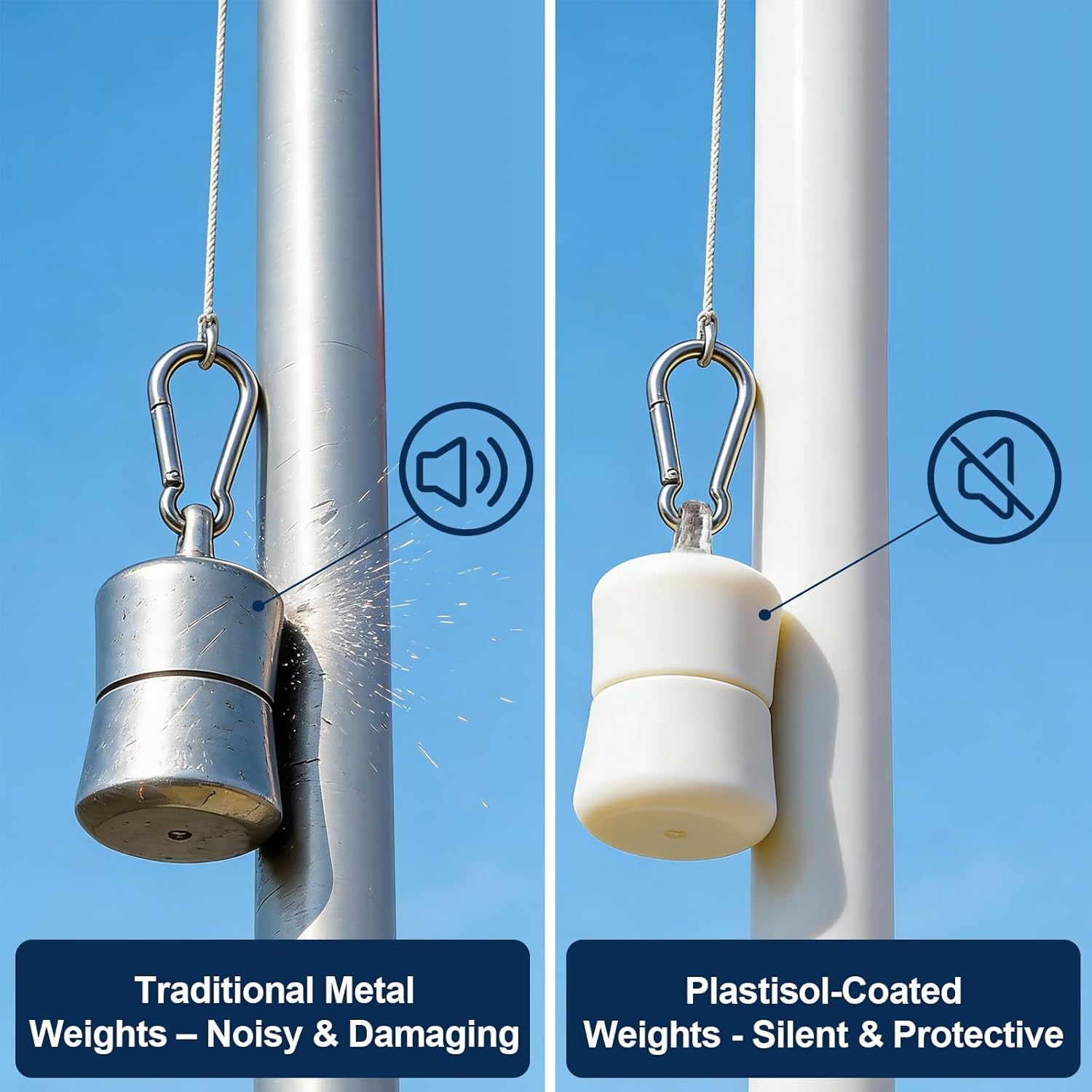 Flag Weights for Bottom of Flag 1.5 LB, Single Eye Bolt Counterweight to Keep Flags Straight in Wind, Heavy Duty Outdoor Flag Weight with a Carabiner for Internal Halyard System