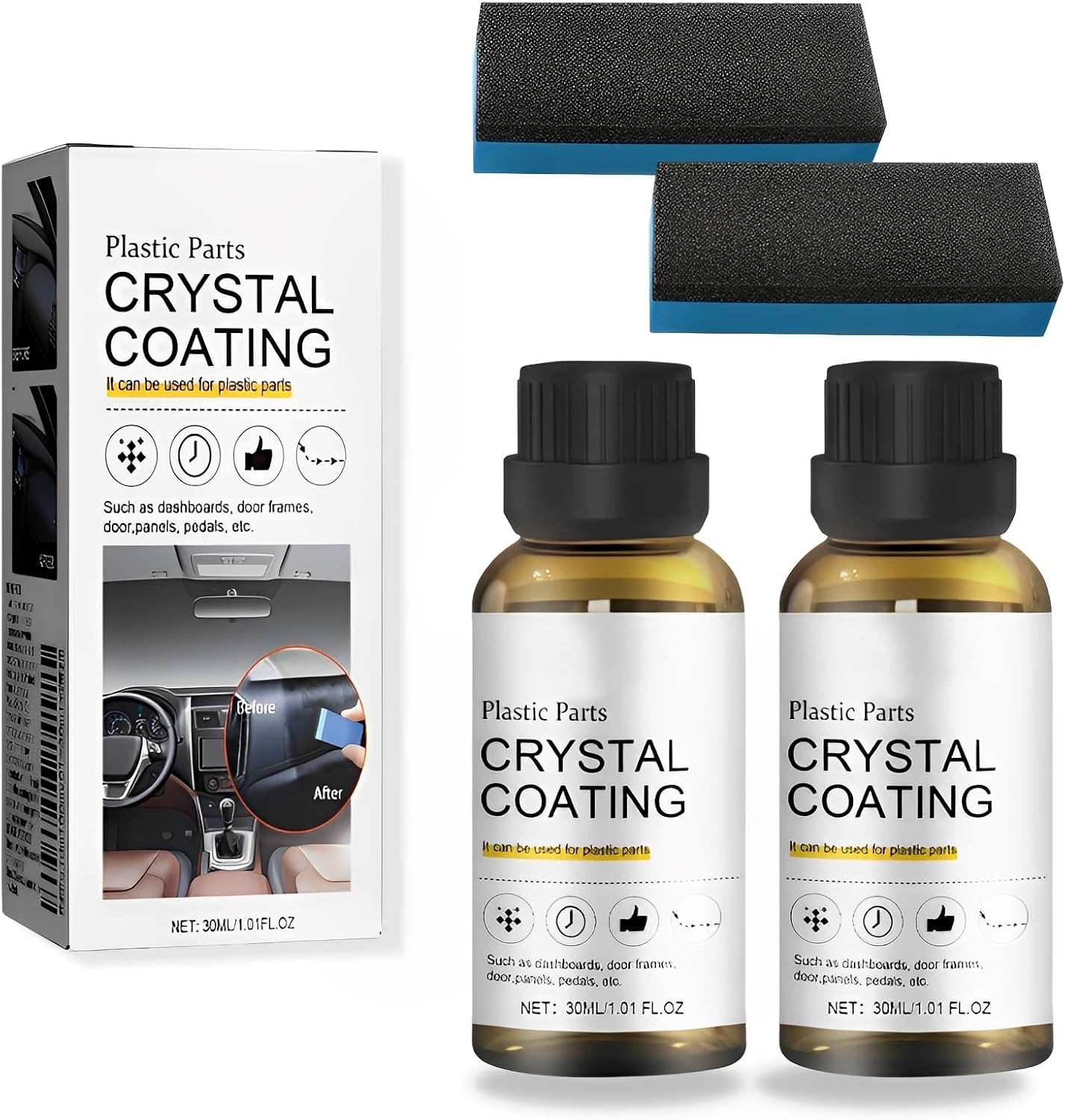 Restaurador de Plasticos Coche, Recubrimientos de Cristal para Automóviles, Crystal Coatings For Car (2 Piezas - 60ml)