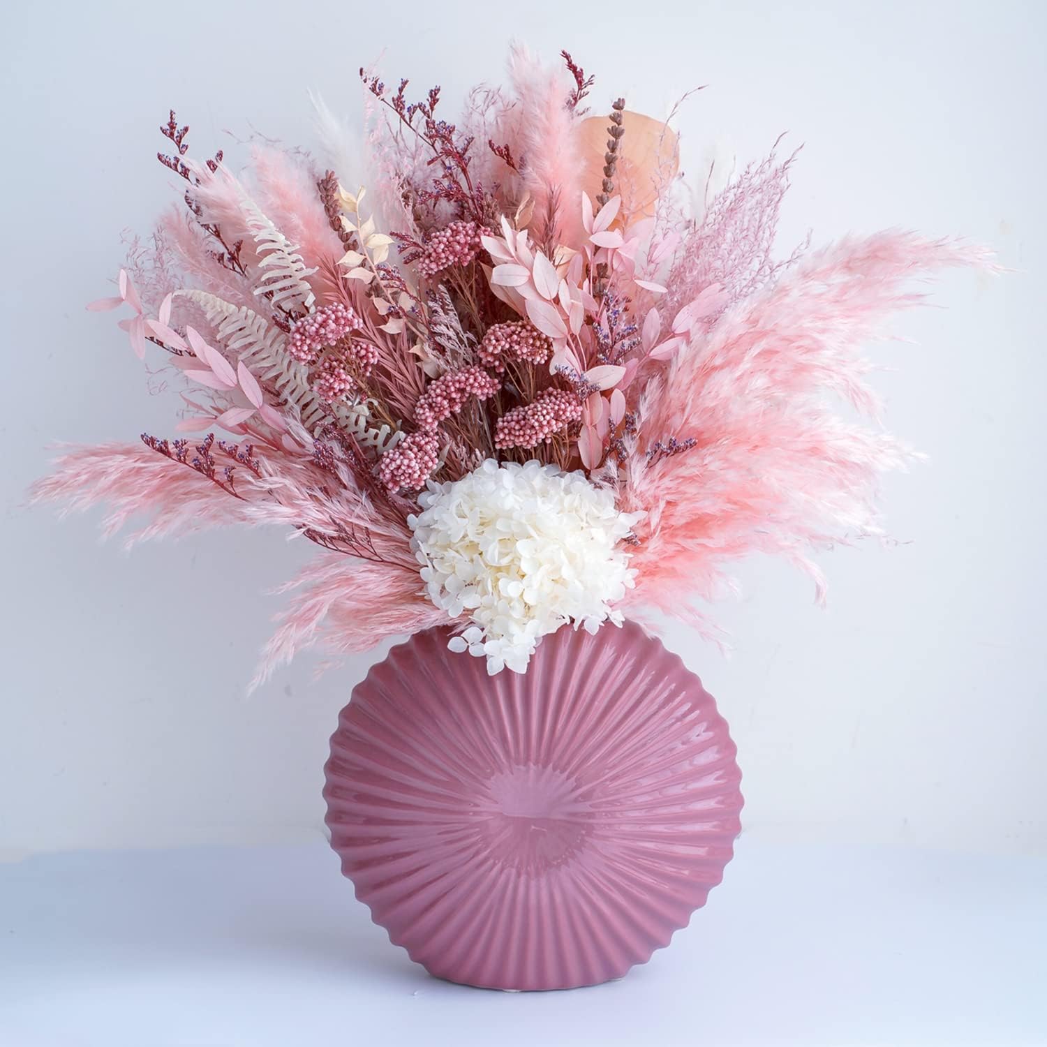 Natural Dried Pampas Grass Bouquet, Pink Flower Arrangements, Boho Home Decor Bouquet, Fluffy Pompas Grass Decor, Fall Floral Arrangement for Home Wedding Table Centerpiece
