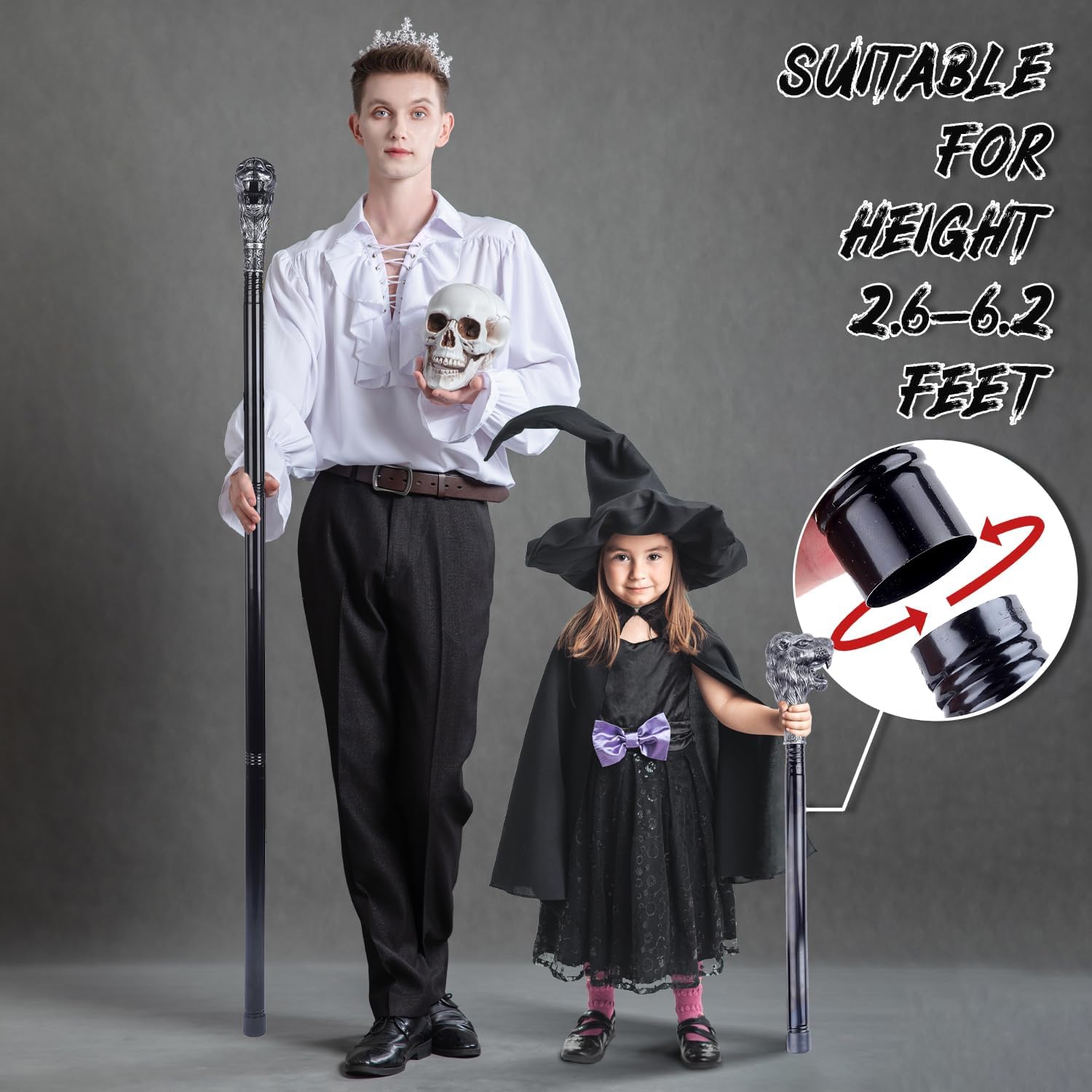 Costume Walking Cane, Lion Head Scepters Adjustable 42" Metal Prop Stick Vintage Pimp Cane Cosplay Accessories for Halloween Dress-up Party Suit for All Ages