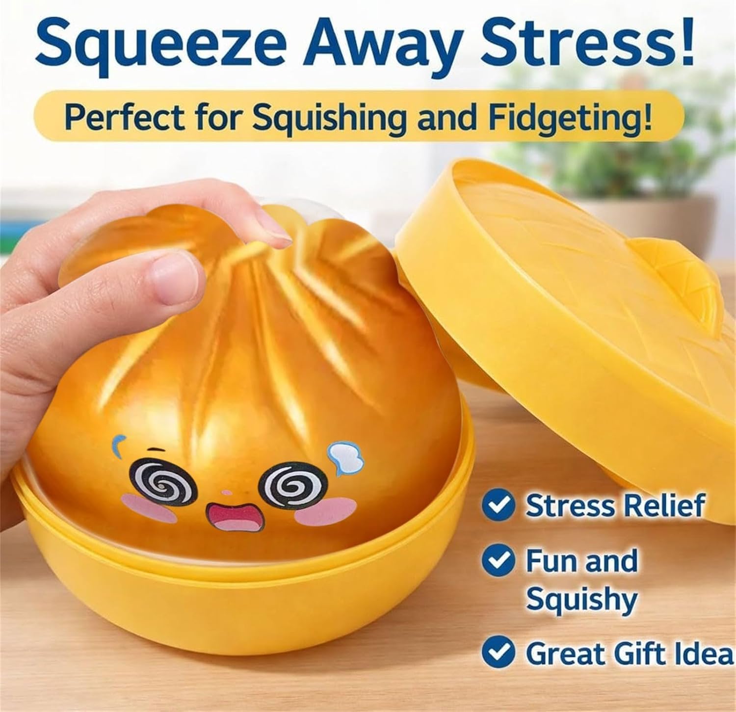 Glitter Dumpling Squeeze Ornament, Novelty Stress Ball in Box, Anxiety Relief Squishy Set for Adults, Squeeze Decompression Toy Unique Gifts for Office Desk Decor (Blue)