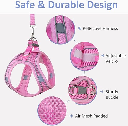 Miniatura 6 de Arnés y correa para gato, chaleco de malla reflectante para caminar al aire libre, arnés a prueba de escapes, chaleco para cachorro, ajuste cómodo,