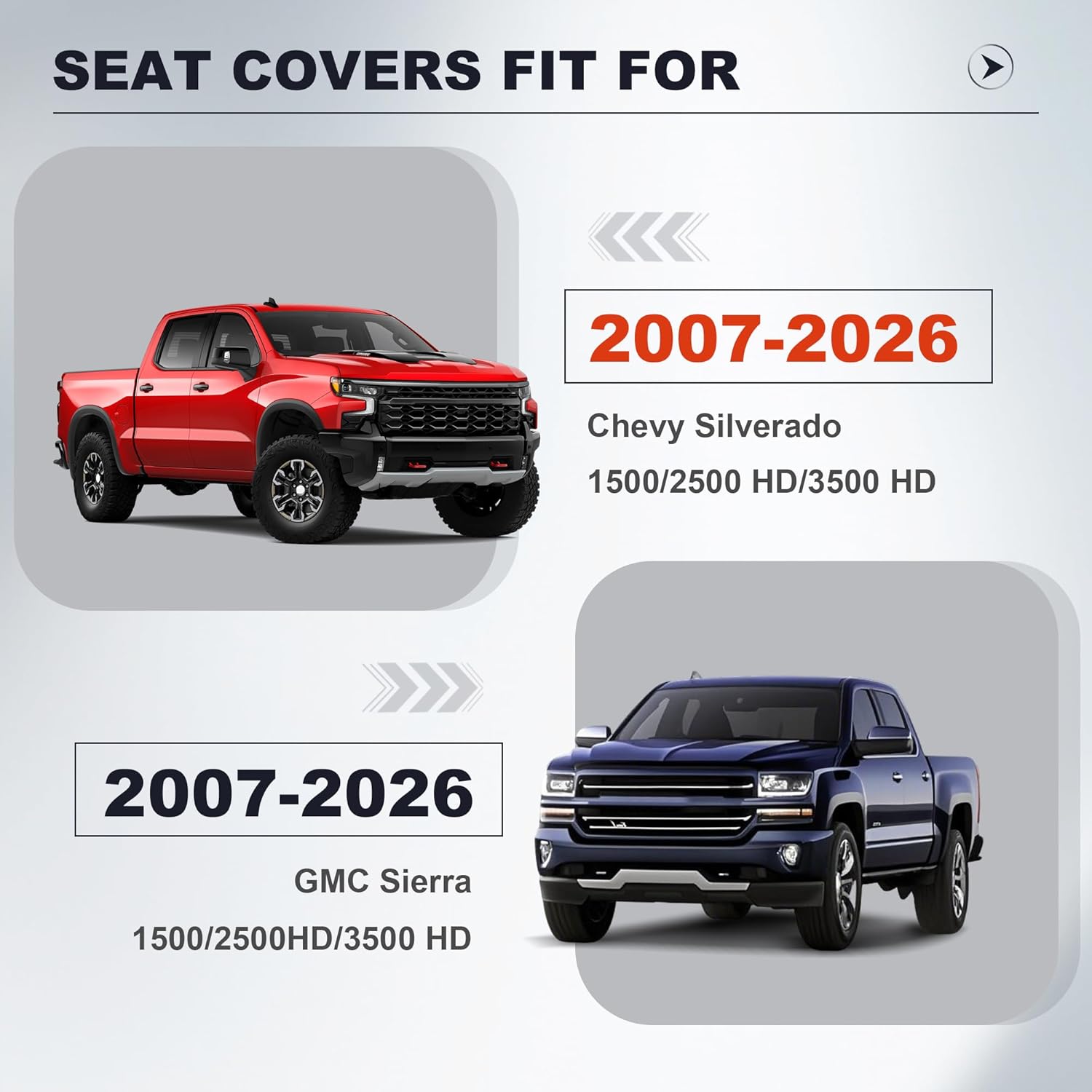 for Chevrolet Chevy Silverado Seat Covers 2007-2023 2024 2025 2026 & GMC Sierra 1500 2500 3500 Ice Silk Leather Seat Protector (2 Seat,Black)