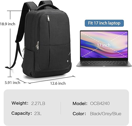 Miniatura 6 de OIWAS Mochila para laptop de 17 pulgadas para hombre, mochila de viaje para mujer, mochila grande ligera (negro)