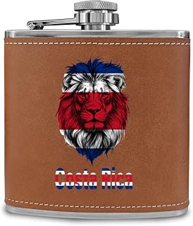 Lion funny Costa Rica flag Hip Flask Portable Stainless Steel Wine Flask Drink Alcohol Bottle 6 oz Party outdoor Camping Durable Leather Covered
