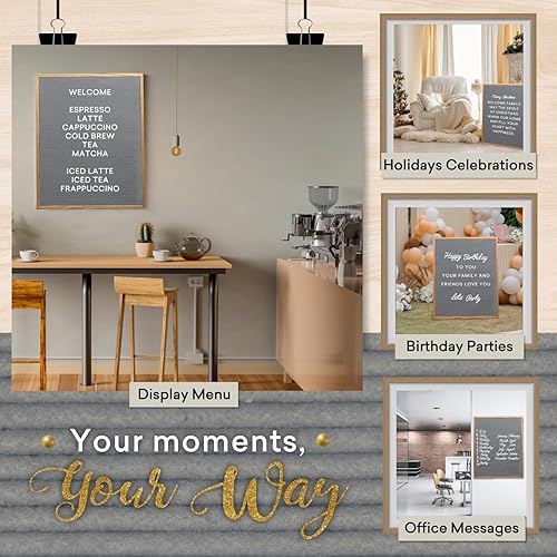 Miniatura 79 de Letrero de fieltro negro y letras blancas de 10 x 10 pulgadas Este letrero personalizable incluye 300 letras de plástico y marco de roble., Negro