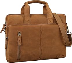STILORD Raihn Men's Compact Leather Briefcase for Work Business Travel Laptop Sleeve 13.3-14 Inches Genuine Leather Colour: Black, Tan Brown - Dark, briefcase