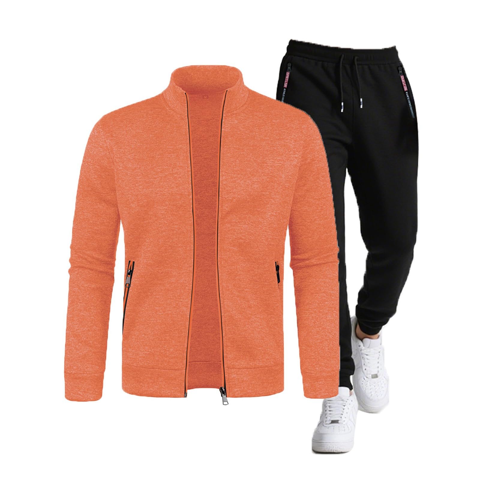 Generisch Tuta da uomo per il tempo libero, tuta da jogging, lunga da uomo, in cotone, per lo sport, a maniche lunghe, invernale, con cappuccio e pantaloni da jogging con tasca casual, con zip