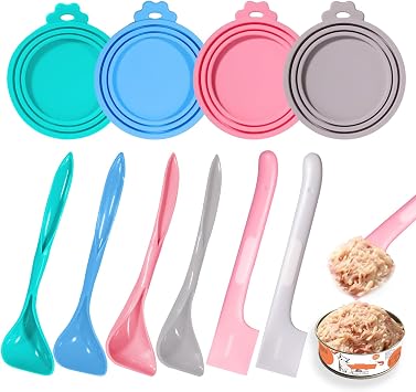Cat Food Can Covers Lids Can Lids For Dog Food Pet Food Can Covers 10Pcs Universal Most Standard Size Silicone Lid Saver Toppers with Spoon Spatula for Pet Wet and Canned Food Storage MIX SET