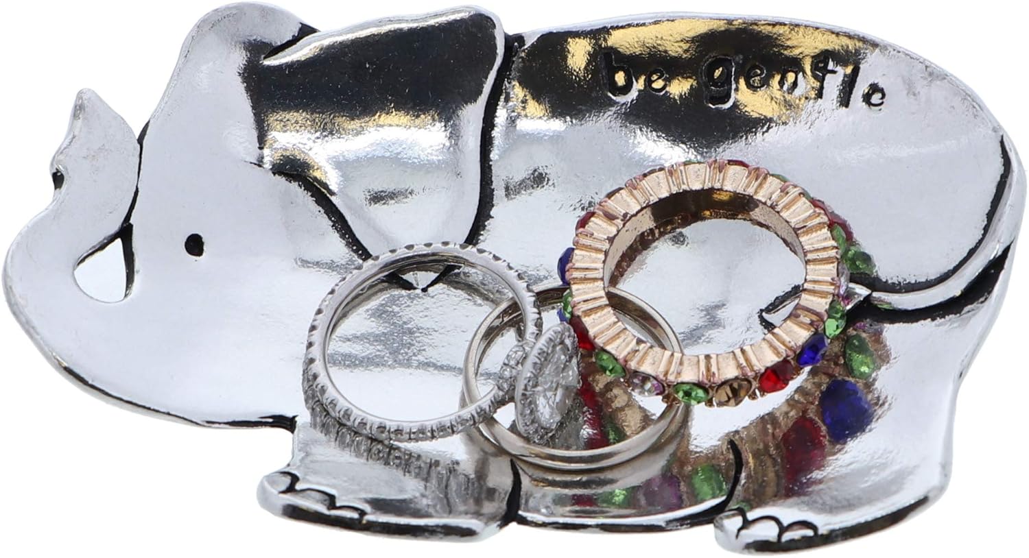 Adorable Small Silver Pewter Jewelry Trinket Tray Holder - Elephant